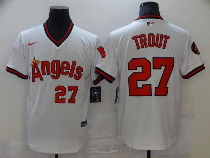 Men Los Angeles Angels 27 Trout White Game Nike MLB Jerseys